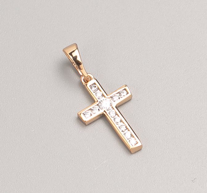 Xuping Pendant Cross 8K Gold Plating with White Stones, diameter 17.5 × 10.5 mm+