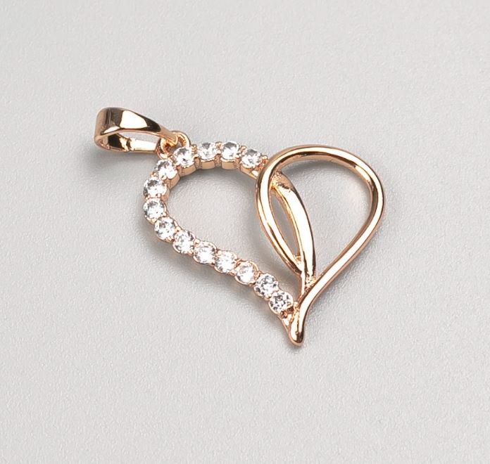 Xuping Pendant - 18K Gold Plated Heart with White Rhinestones, 18x20mm diameter+