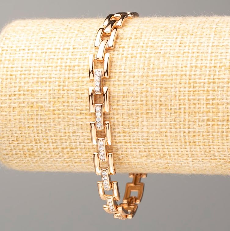 Xuping 18K Gold Plated Bracelet, length 20 cm, thickness approx. 7 mm, with white crystals