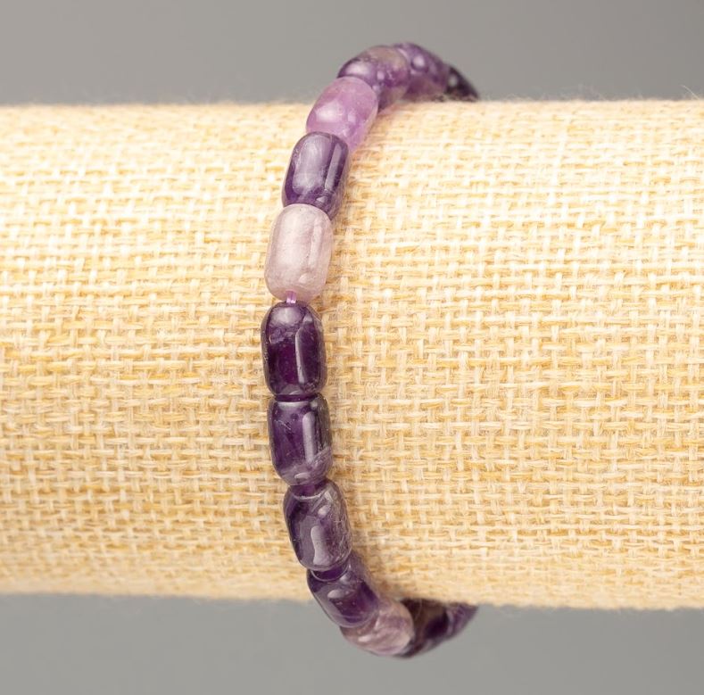 Elastic bracelet with natural amethyst beads, 9×6 mm diameter, 18 cm length