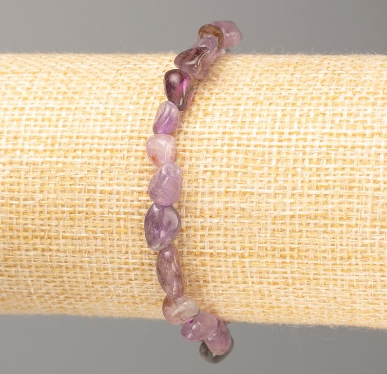 Natural Amethyst Stone Bracelet, Tumbled, Bead Diameter 8x5 mm, Length 18 cm
