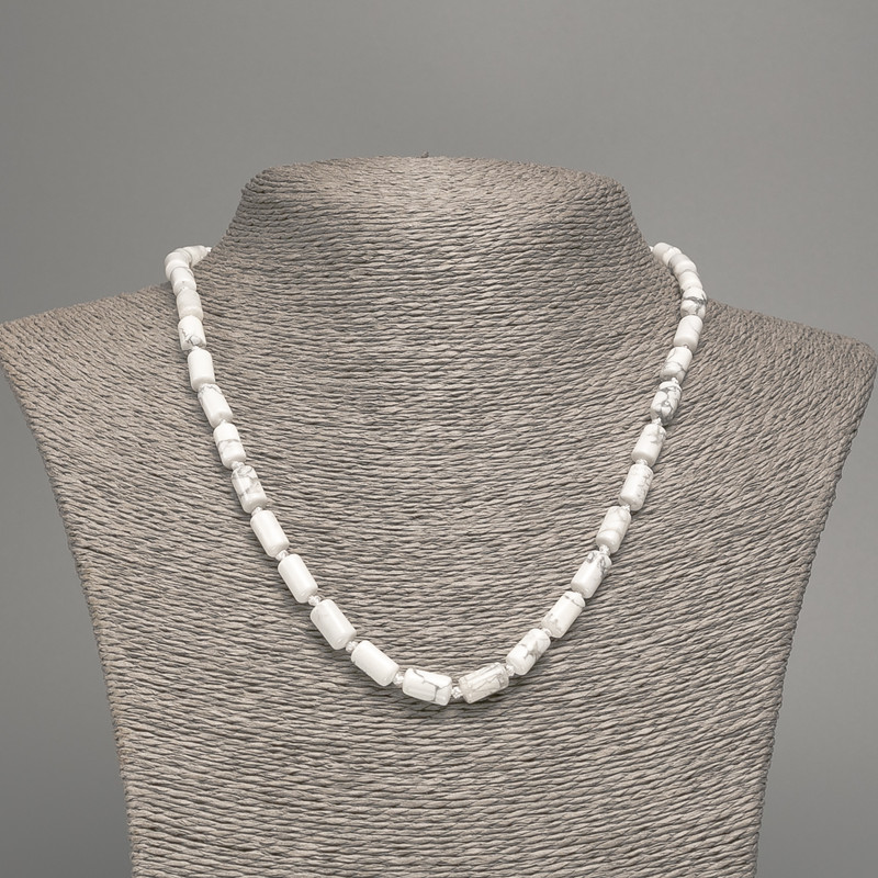 Kakholong necklace with natural smooth cylindrical beads, diameter 10×6 mm +-, length 49 cm +