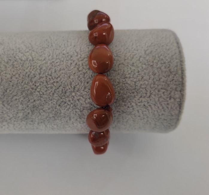 Red jasper bracelet made of natural stone, tumbled beads on elastic, diameter 13x10 mm ±, length 18 cm