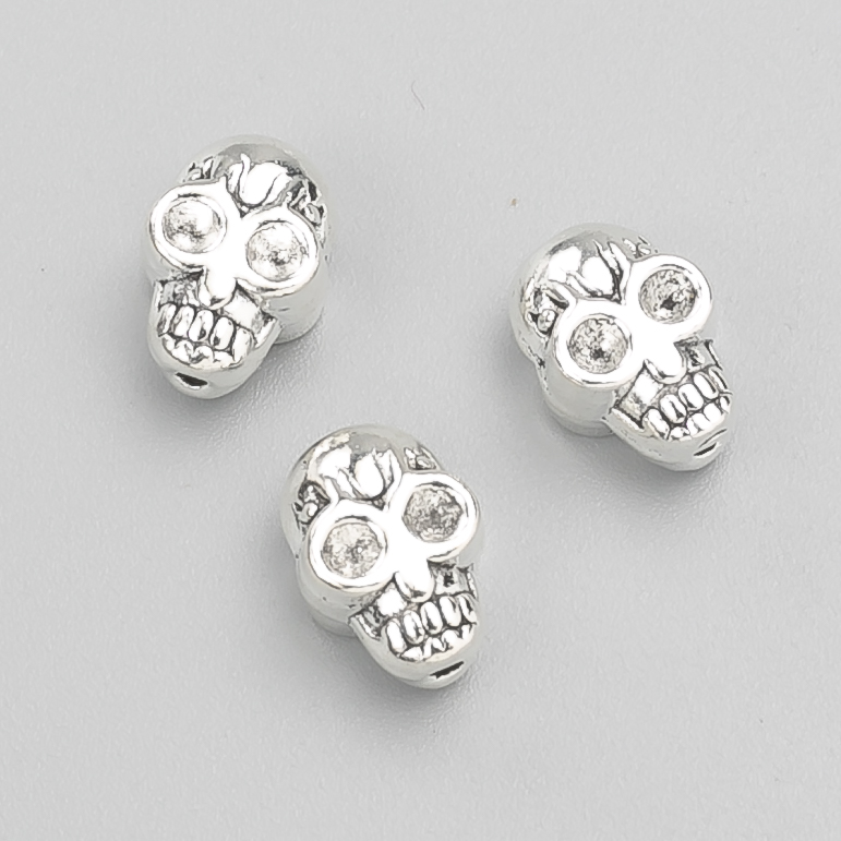 Bead Insert Skull, diameter 11×8×6 mm, pack 20 g, 11 pcs ±, metal color 'Silver'