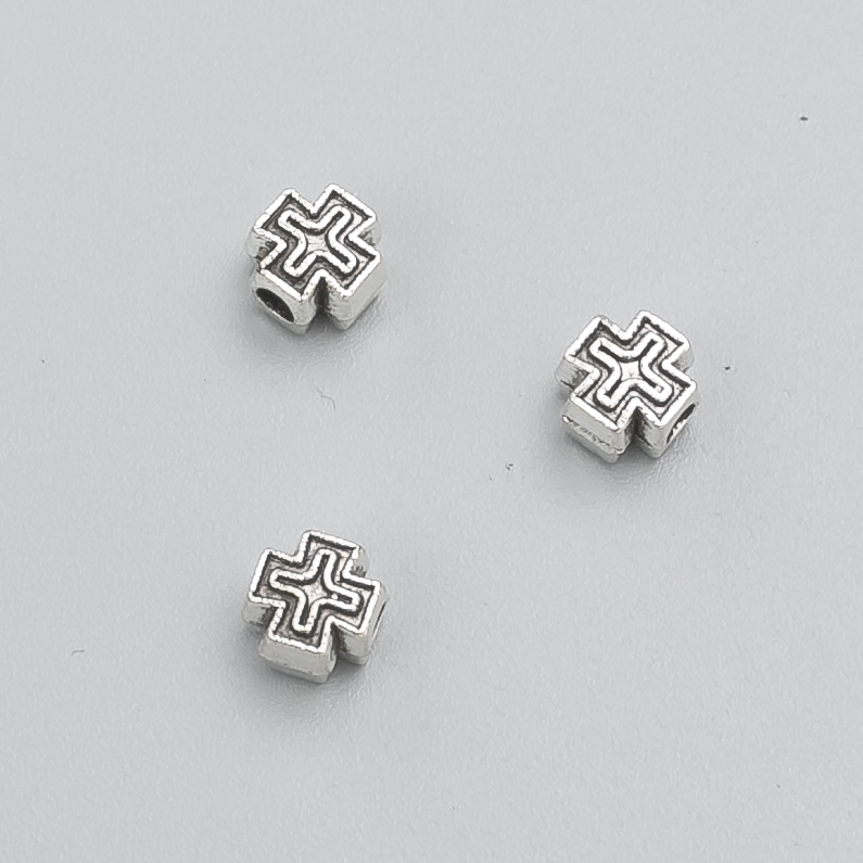 Cross-shaped Bead Insert, Silver, 5 mm Diameter