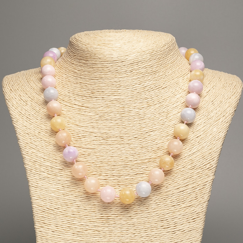 Necklace 'Morganite' - smooth beads, 12 mm diameter, 50 cm length, white nephrite (synthetically dyed)
