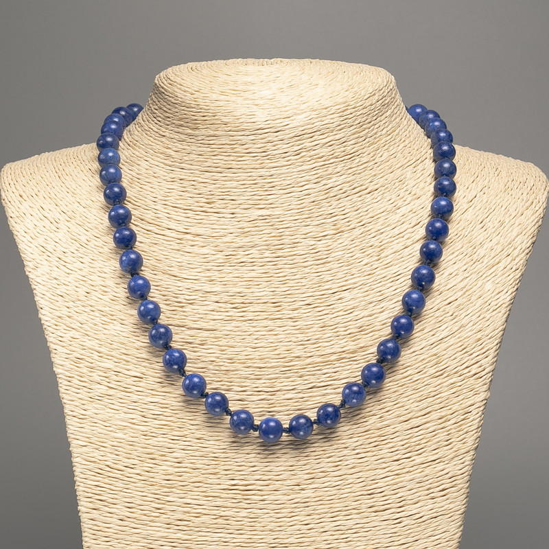 Blue 'Lazurite' Necklace with Smooth 8mm Beads, 50cm Length, White Nephrite Stone (Synthetic, Dyed)