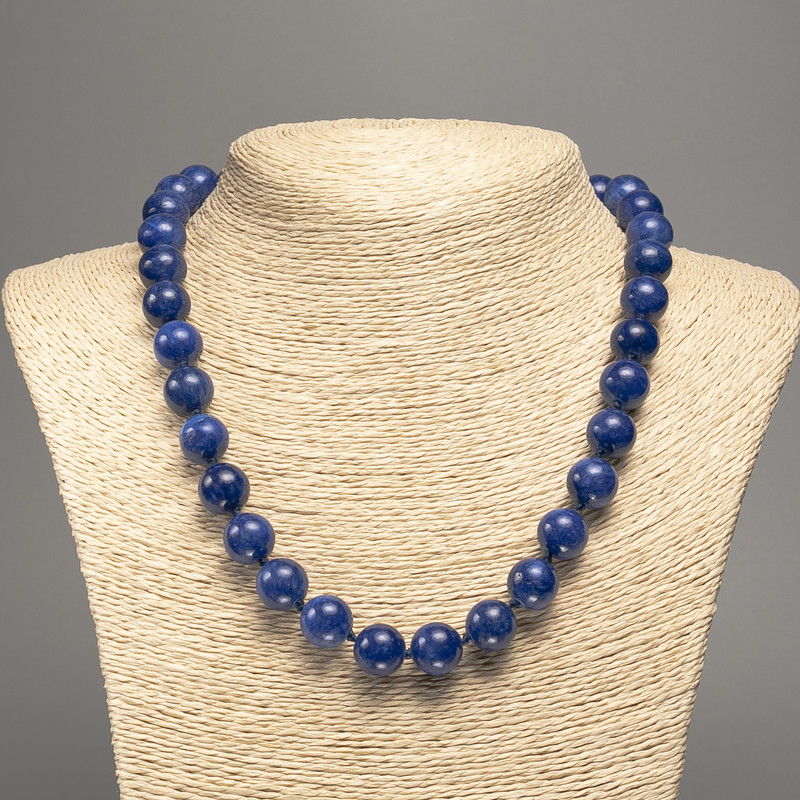 Blue Lazurite Necklace with White Nephrite Beads