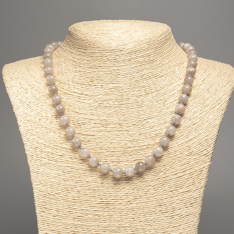 Necklace 'Labrador' — Smooth bead, 8mm diameter, 50 cm length, white nephrite stone (synthetically dyed)