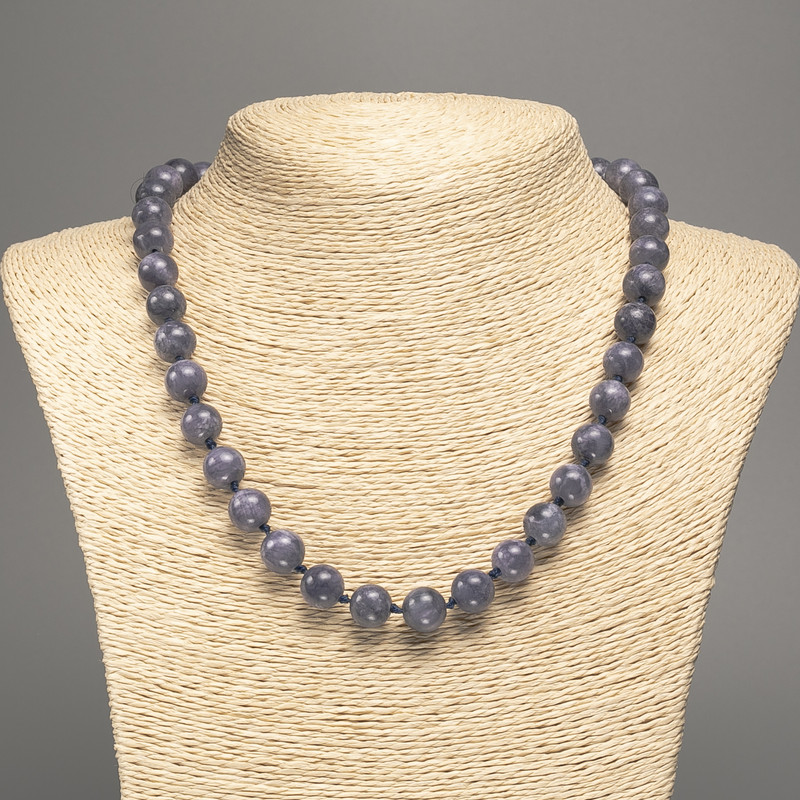 Necklace 'Charoite' with smooth beads, 10 mm diameter, 50 cm length, made of white jade (synthetically dyed)