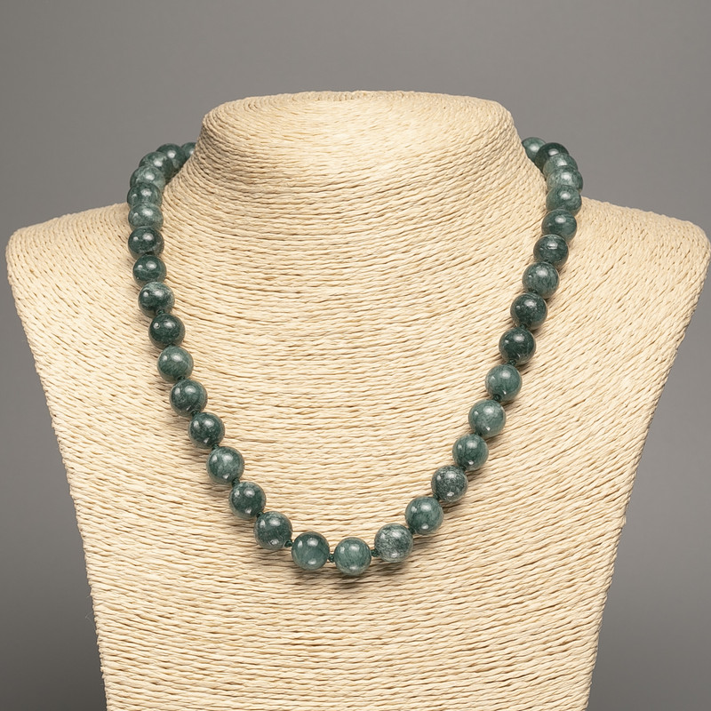 Necklace Denim Blue 'Apatite' Smooth Beads, 10 mm Diameter, 50 cm Length, made of White Nephrite (synthetic dyed)