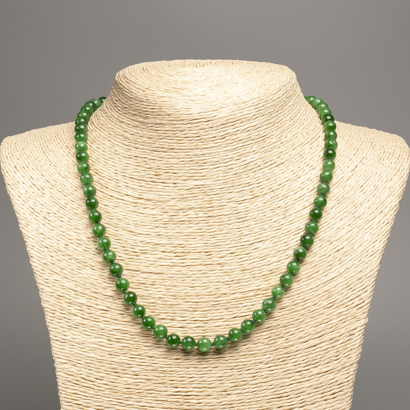 Green Chrysoprase Necklace, smooth beads, 6 mm diameter, 50 cm length, made of white nephrite (synthetic dyed)