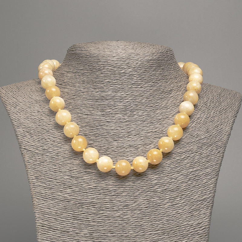 Necklace pale yellow 'Celestite' - smooth beads, 12 mm diameter, 50 cm length, made of synthetic dyed white nephrite