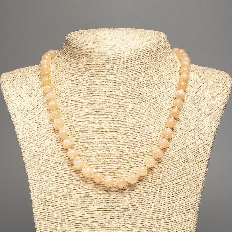 Necklace 'Selenite' with smooth 8 mm beads, approx. 50 cm long, white nephrite (synthetic, dyed)