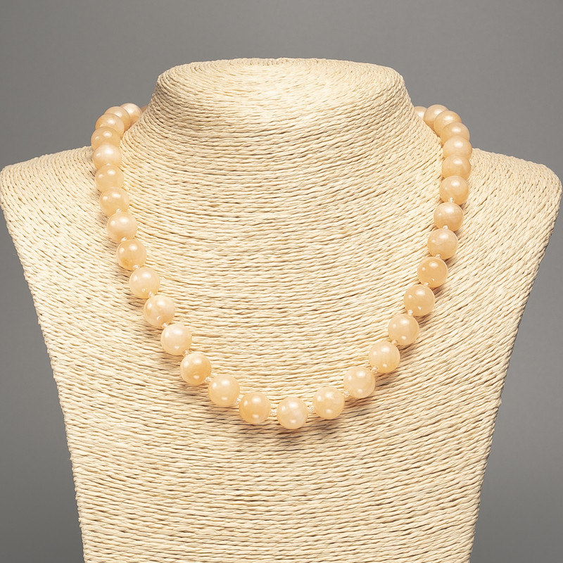 Necklace 'Selenite' smooth beads, 10 mm diameter, 50 cm length, white nephrite (synthetic dyed)