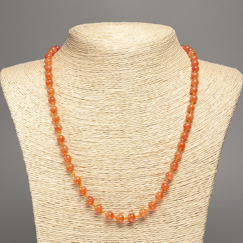 Necklace 'Orange Coral' smooth bead, 6 mm diameter, 50 cm long, made of white nephrite (synthetically dyed)