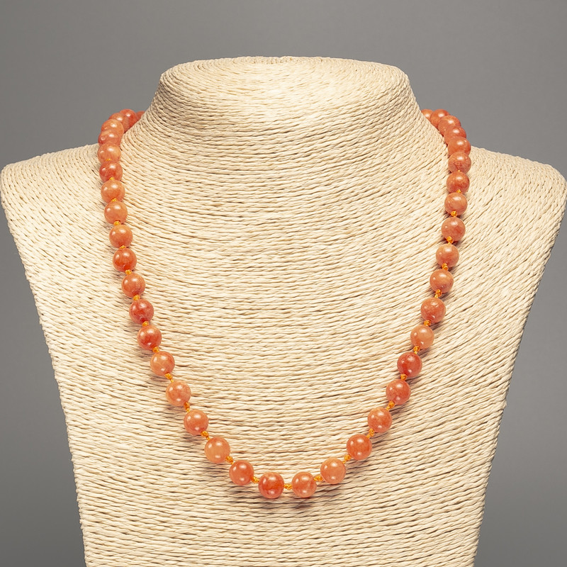 Necklace 'Orange Coral' with smooth beads, 8 mm diameter, approx. 50 cm long, made of white nephrite (synthetic dyed)