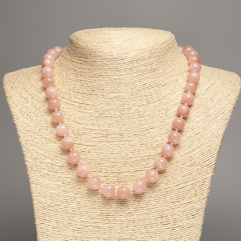 Necklace 'Selenite' Smooth Round Beads, 10 mm Diameter, 50 cm Length, White Nephrite (Synthetic Dyed)