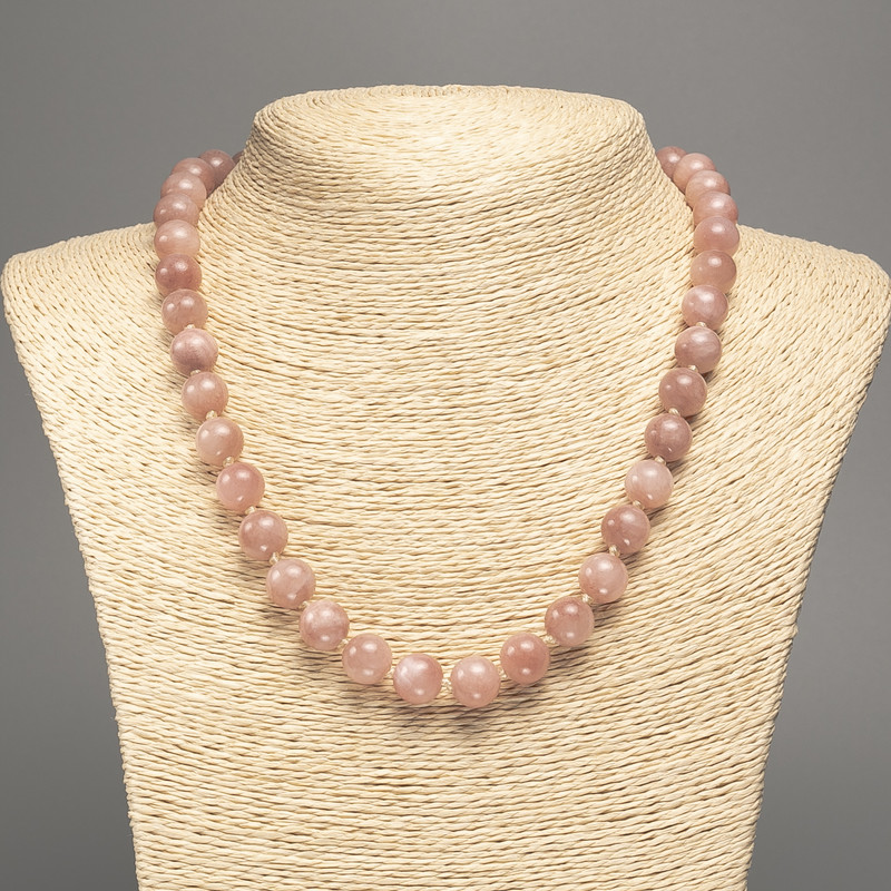 Necklace 'Selenite' with smooth beads, 10mm diameter, 50 cm length ±