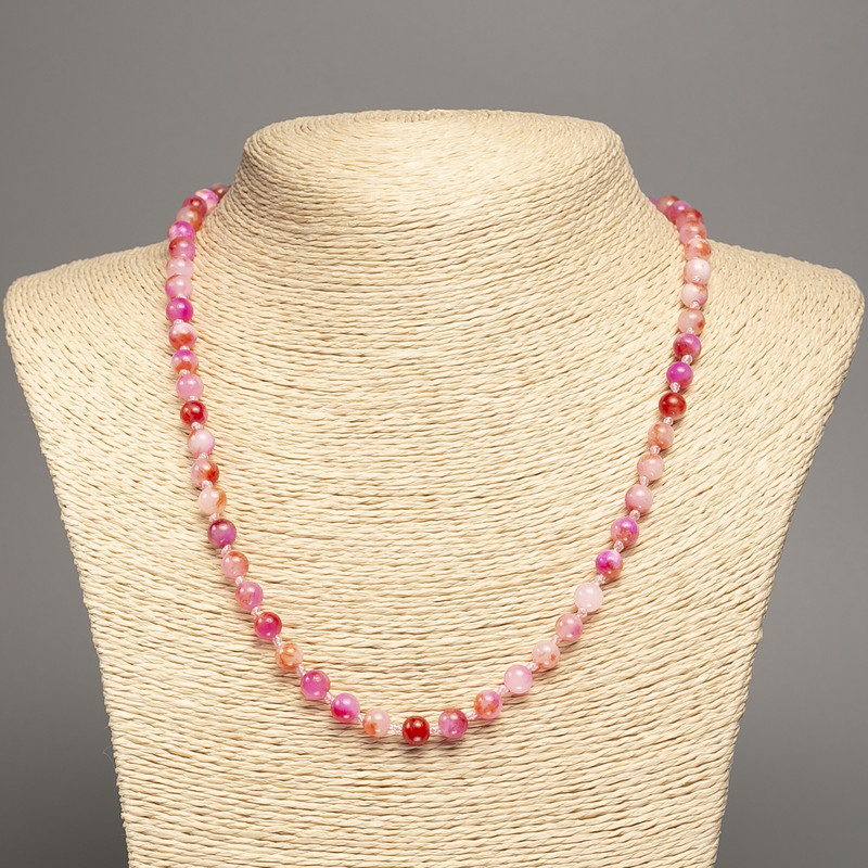Necklace 'Colors of Summer' with smooth beads in white, pink, and rusty tones, 6 mm diameter, 50 cm length, made of white jade (synthetic-dyed)