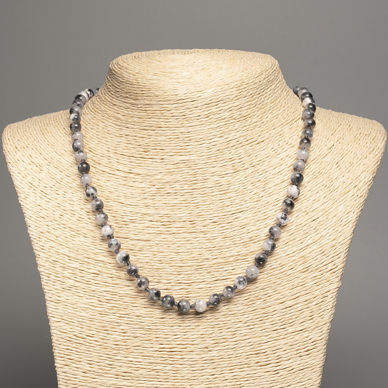 Necklace 'Colors of Summer' white-gray smooth beads, 6 mm diameter ±, 50 cm length ±, made from white nephrite (dyed synthetic)