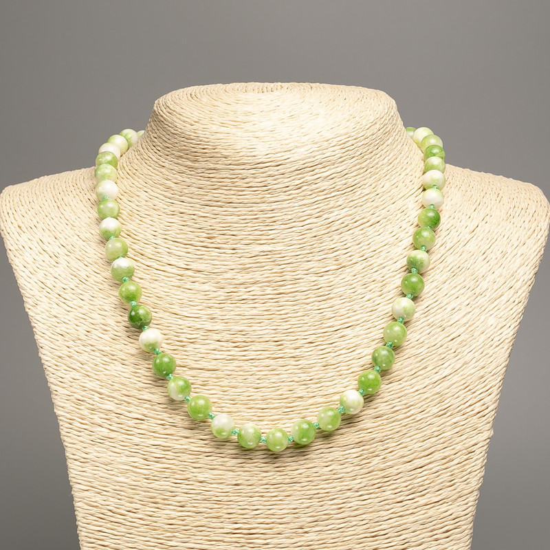 Necklace 'Colors of Summer' white-green smooth beads, 8 mm diameter, approx. 50 cm long, made of white jade (synthetic-dyed)