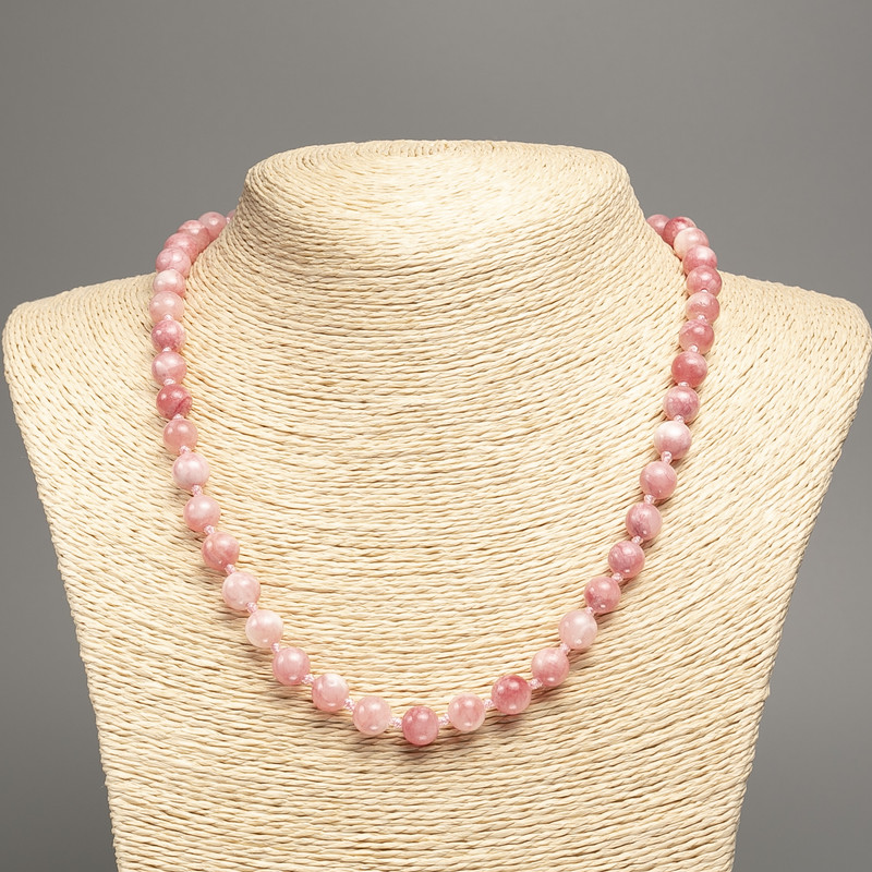 Necklace 'Colors of Summer' white-pink smooth beads, 8 mm diameter, 50 cm length, made of white nephrite (synthetically dyed)