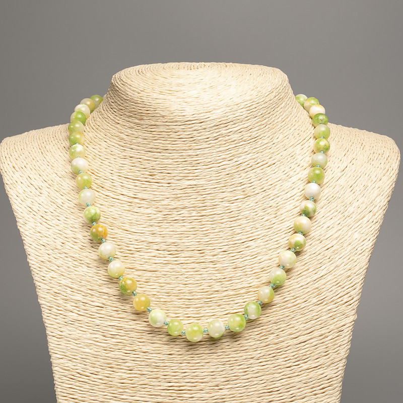 Necklace 'Colors of Summer' white, yellow, and green smooth beads, 8 mm diameter, approx. 50 cm long, made of white nephrite (synthetic-dyed)