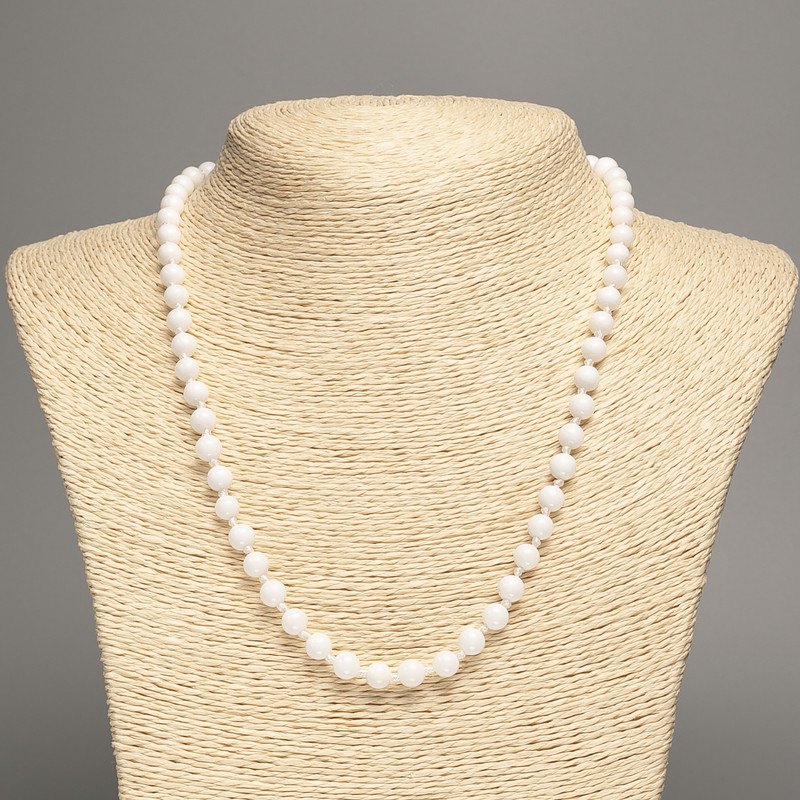 Necklace 'Colors of Summer' with bright white smooth beads, 6 mm diameter ±, length 50 cm ±, made of white nephrite (synthetic-dyed)