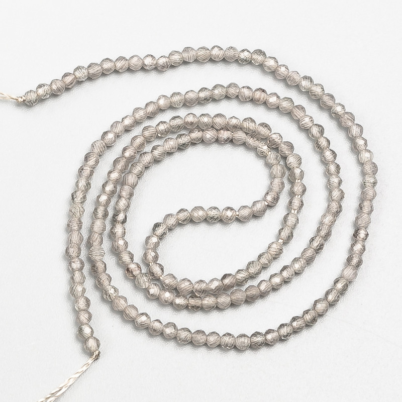 Small spinel beads (synthetic) gray faceted round beads, 2 mm diameter ± on thread, 37 cm length