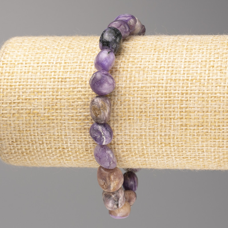 Charoite Stone Bracelet, Faceted Beads, 10x12mm ±, on Elastic Cord, Length 18 cm+