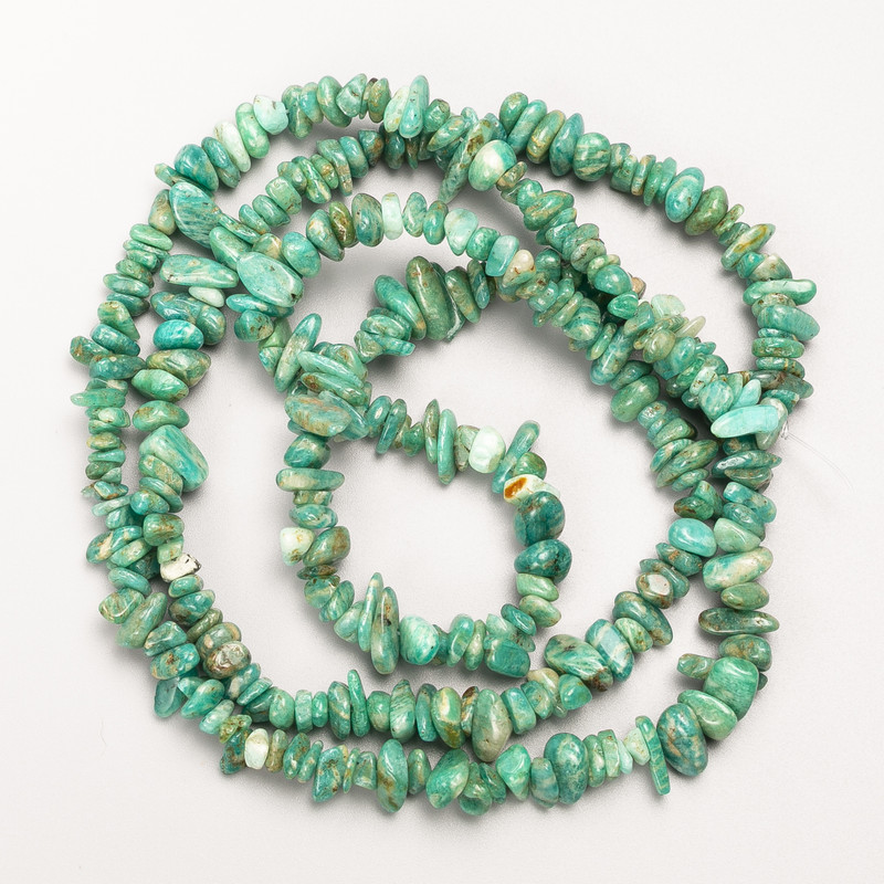 Amazonite Beads Natural Stone Nugget on Thread, Diameter 7x3 mm, Length 82 cm