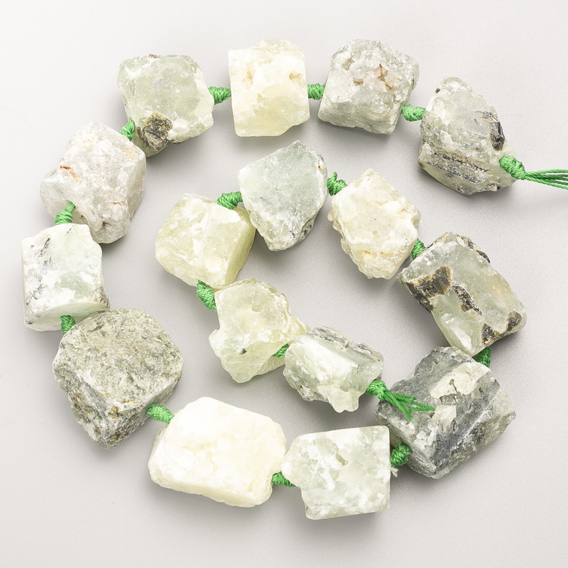 Prenite Beads, Unprocessed Natural Stone, Faceted on a Thread, 20×25 mm ±, Thread Length 40 cm ±