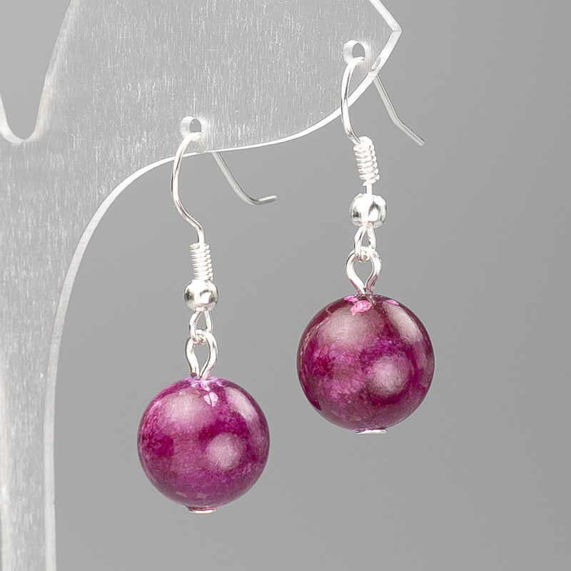 Earrings Tinted Quartz (artificial acrylic) Raspberry Smooth Bead, 12.5 mm diameter, 3.5 cm length