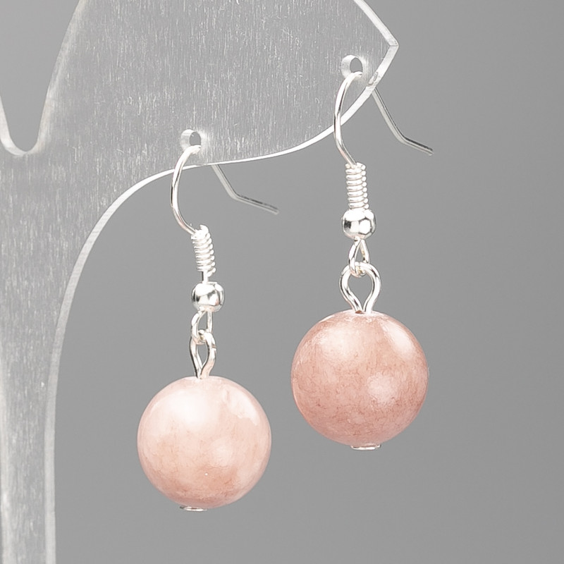 Earrings Strawberry Quartz (artificial acrylic) smooth bead, diameter 12.5mm, length 3.5cm