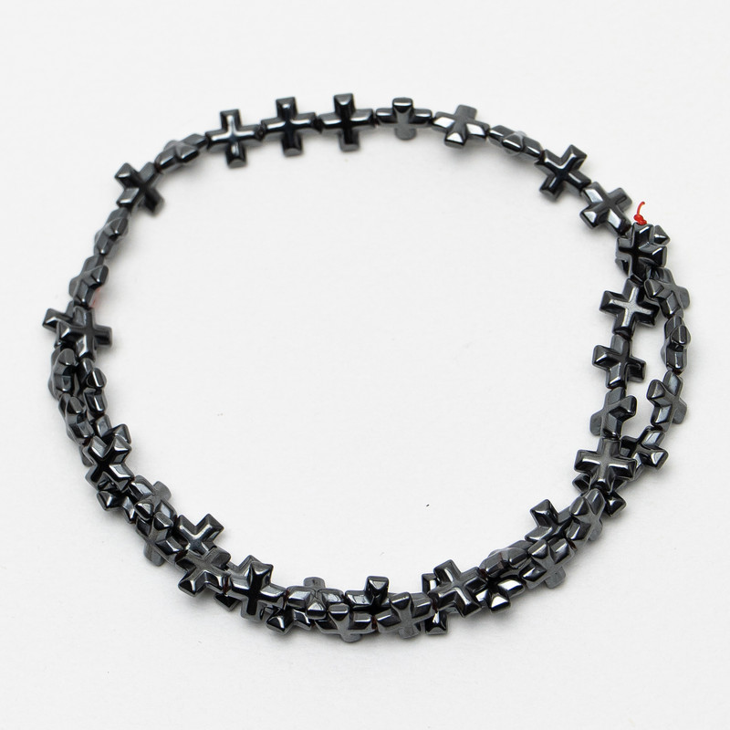 Hematite Cross Beads, 8×8×3 mm, 40 cm length on thread
