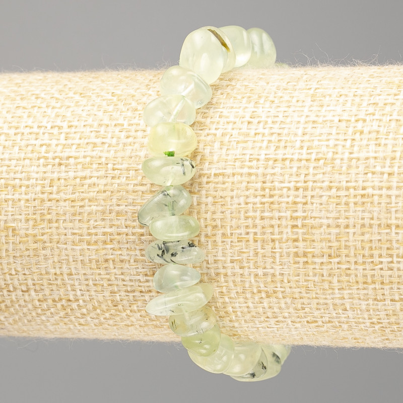 Bracelet with Prehnite natural stone, Faceted beads, Diameter 11×5 mm (±), Length 18 cm (Stretch)