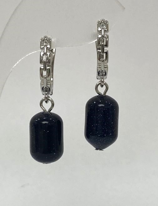 Earrings Aventurine 'Night of Cairo', diameter 9x14 mm, length 31 mm, barrel