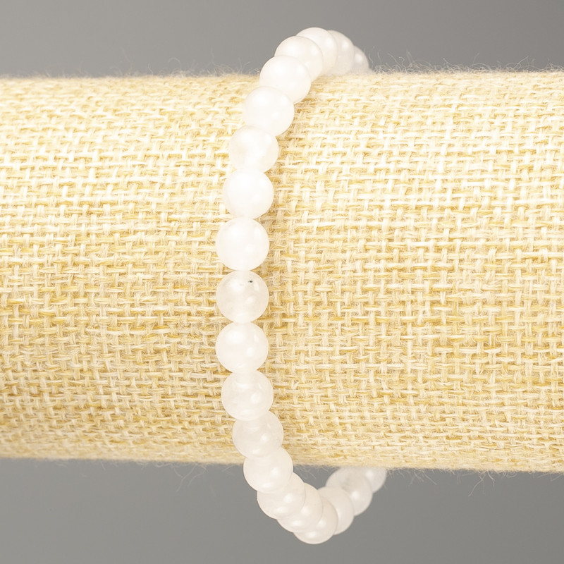 Bracelet made of white quartz with synthetic acrylic beads, smooth, 6.5 mm diameter, 18 cm length (stretch)