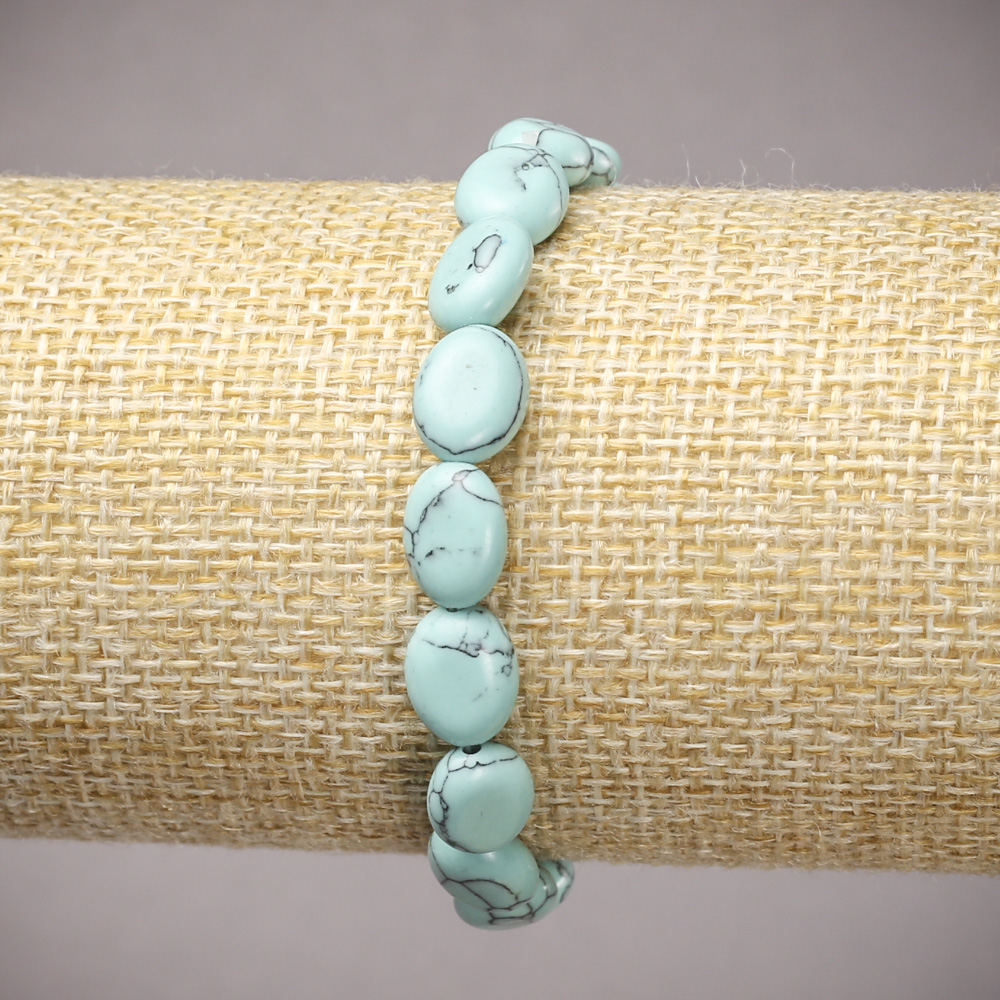 Elastic Turquoise Bracelet with Smooth Oval Beads, 10x8 mm, length 18 cm+