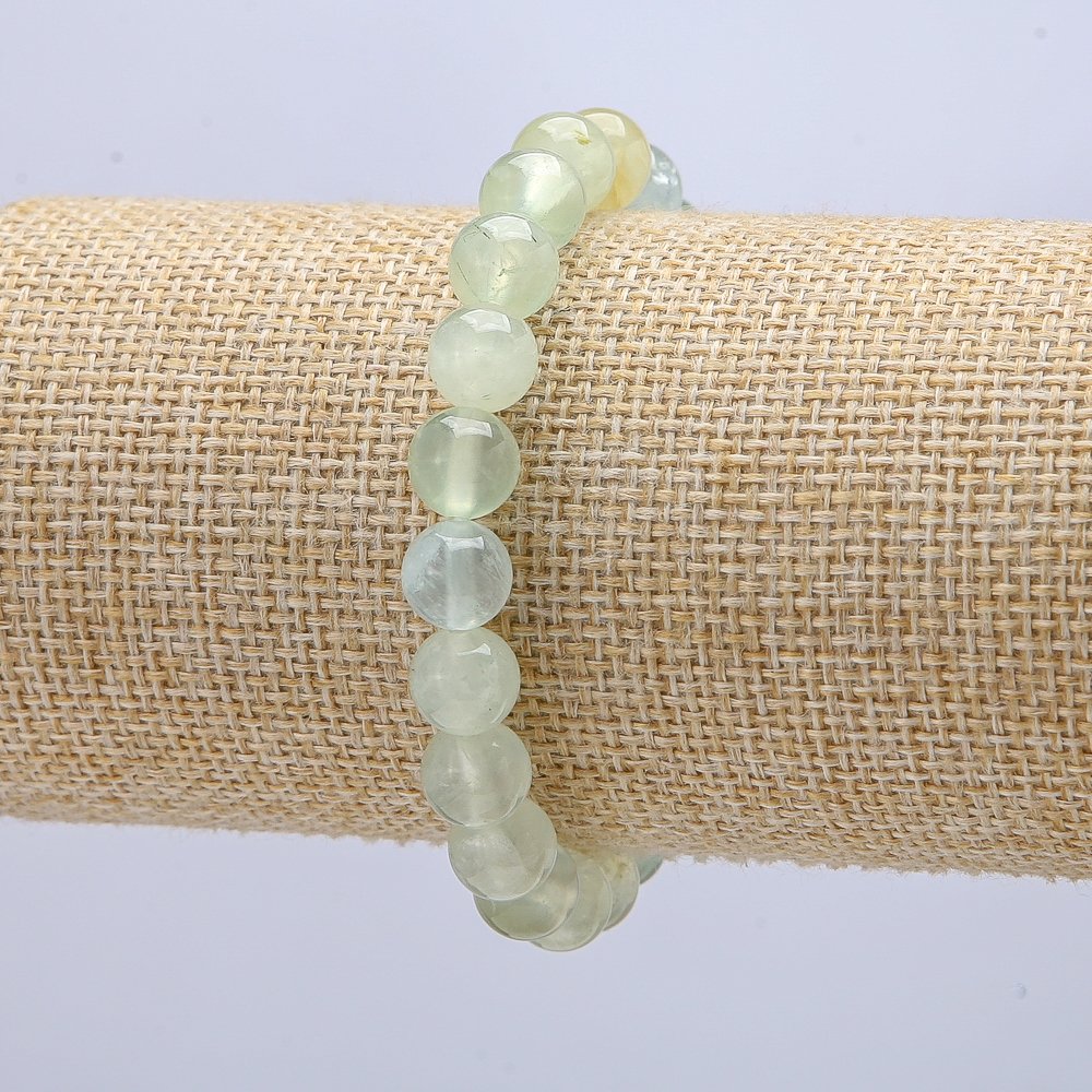 Prehnite bracelet on elastic — smooth beads, 8 mm diameter, 18 cm length +