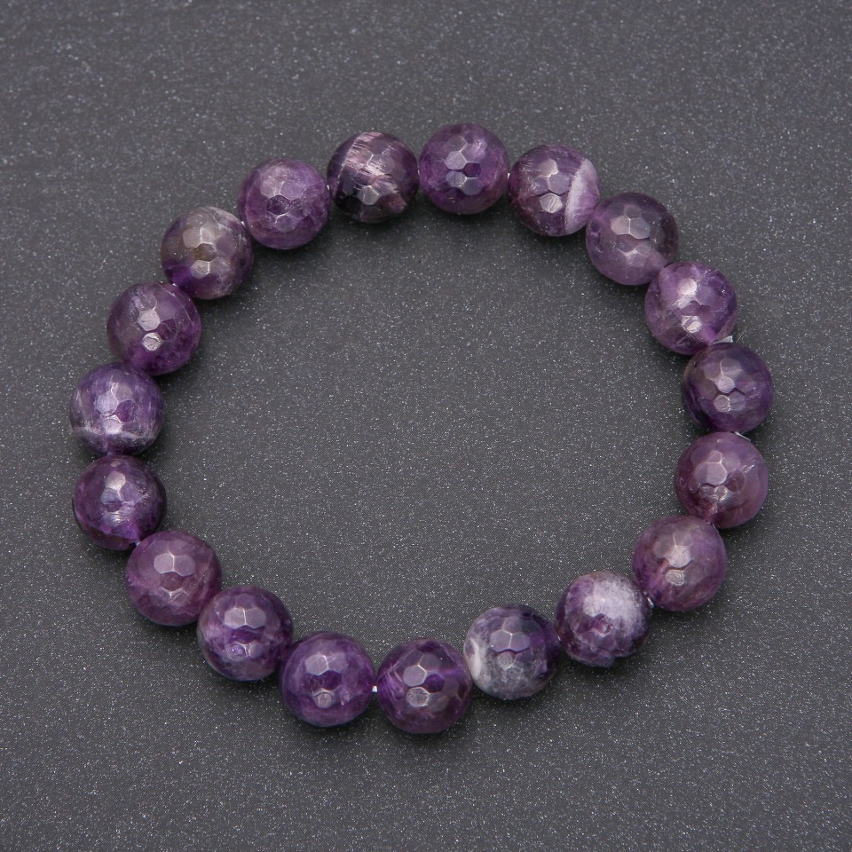 Natural Amethyst Bracelet, Faceted Bead, 10 mm Diameter, 18 cm Circumference, on elastic