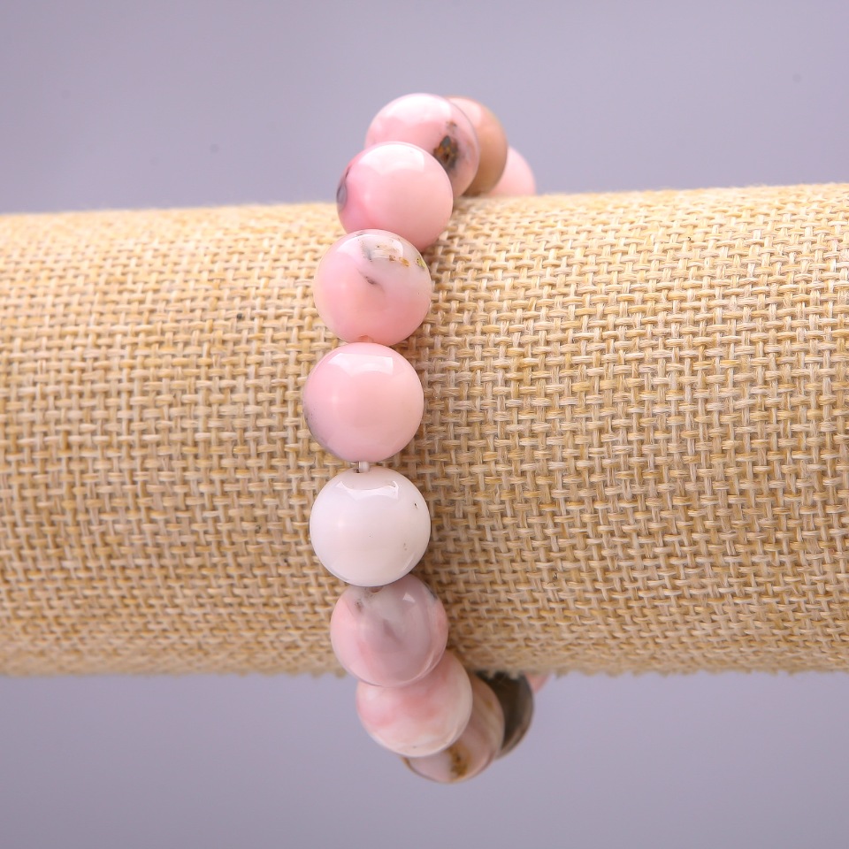 Pink Opal Natural Stone Bracelet — smooth beads, 10 mm diameter, elastic band, 18 cm circumference
