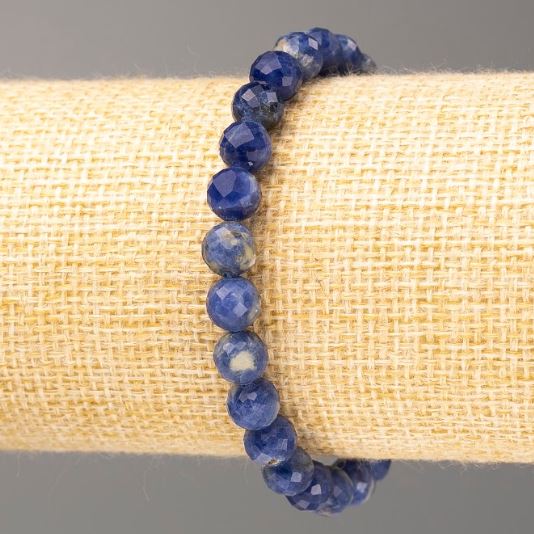 Sodalite Bracelet with Natural Stone, Faceted Bead, 7 mm Diameter, 18 cm Length (Stretch)
