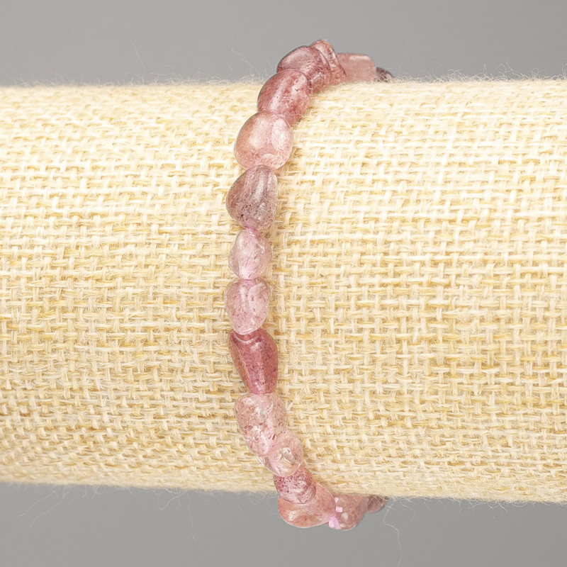 Bracelet with Strawberry Quartz — Natural Stone, Faceted, 8x10 mm, 18 cm (stretch)