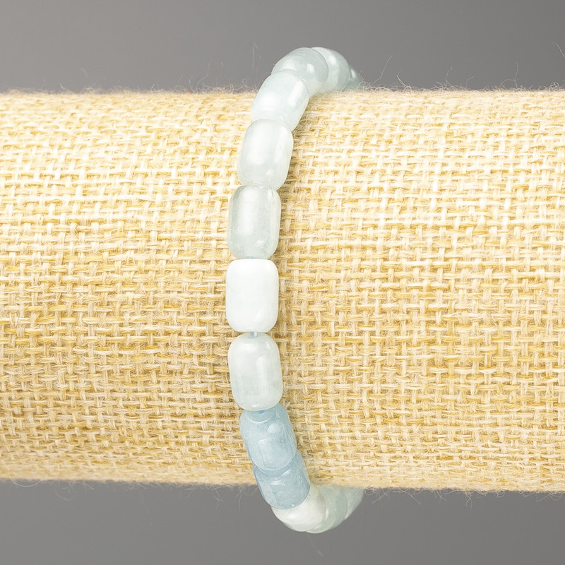 Barrel-shaped Aquamarine Natural Stone Bracelet, 9×6 mm Diameter, 18 cm Length (Stretch)