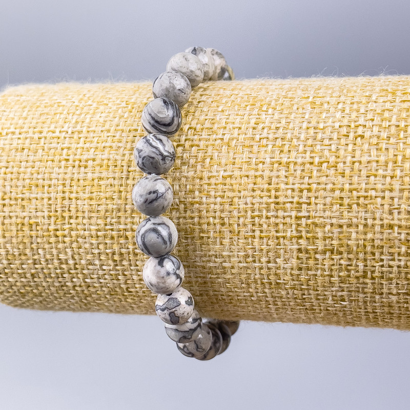Gray Ocean Jasper Bracelet (synthetic acrylic) smooth beads, 8mm diameter, 18cm length (stretch)
