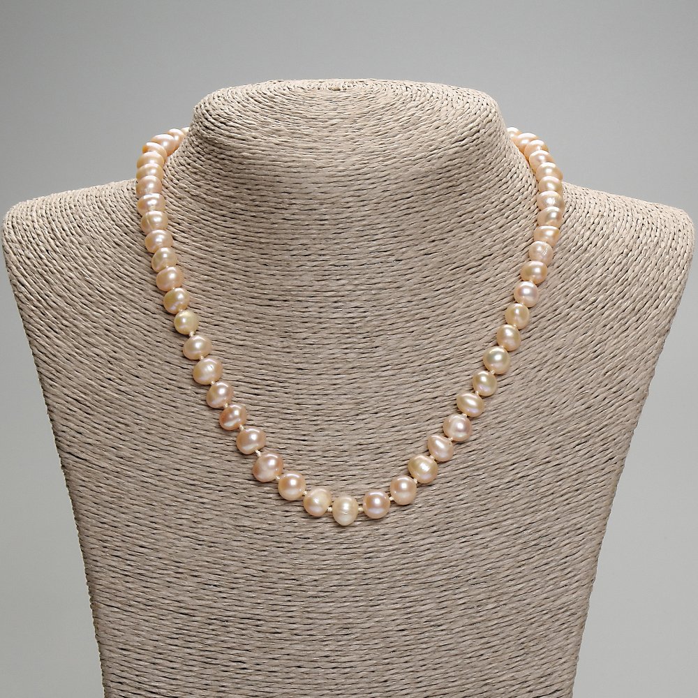 Pink freshwater pearl necklace, oval, 7 mm diameter, 42 cm length