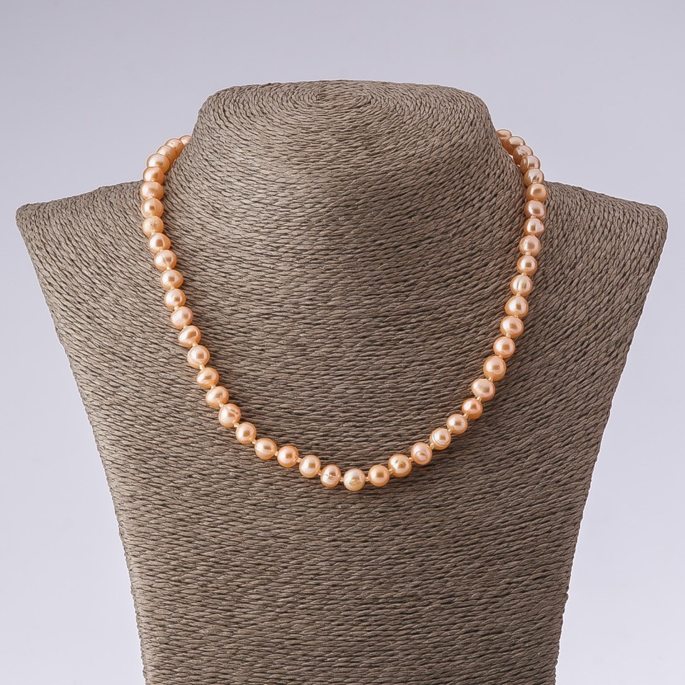 Freshwater Pearl Necklace (Cultured), Round Shape, Pink-Peach, Length 42–50 cm, Diameter 6–7 mm (+/-)