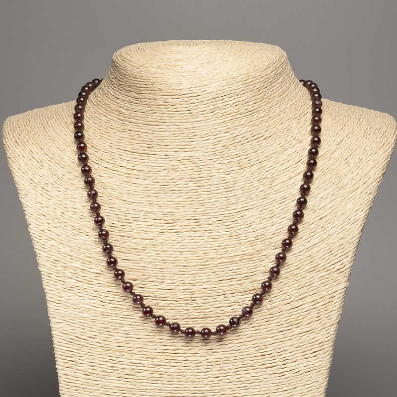 Garnet natural stone necklace, smooth beads, 5.5 mm diameter (±), length 50 cm+